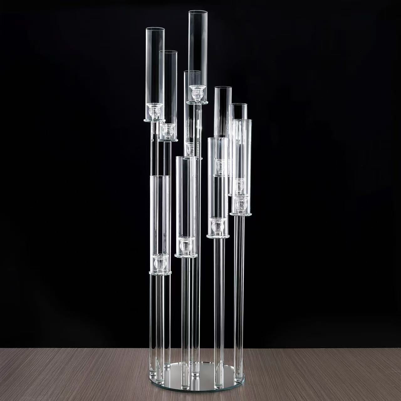 Crystal Glass Candelabra Pillar Candle Holders