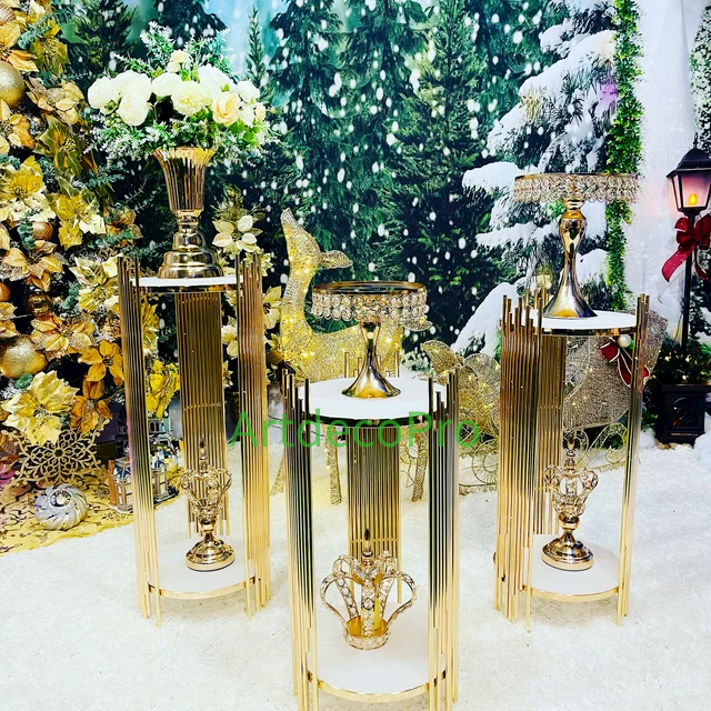 3-Piece Set Gold Round Metal Cylinder