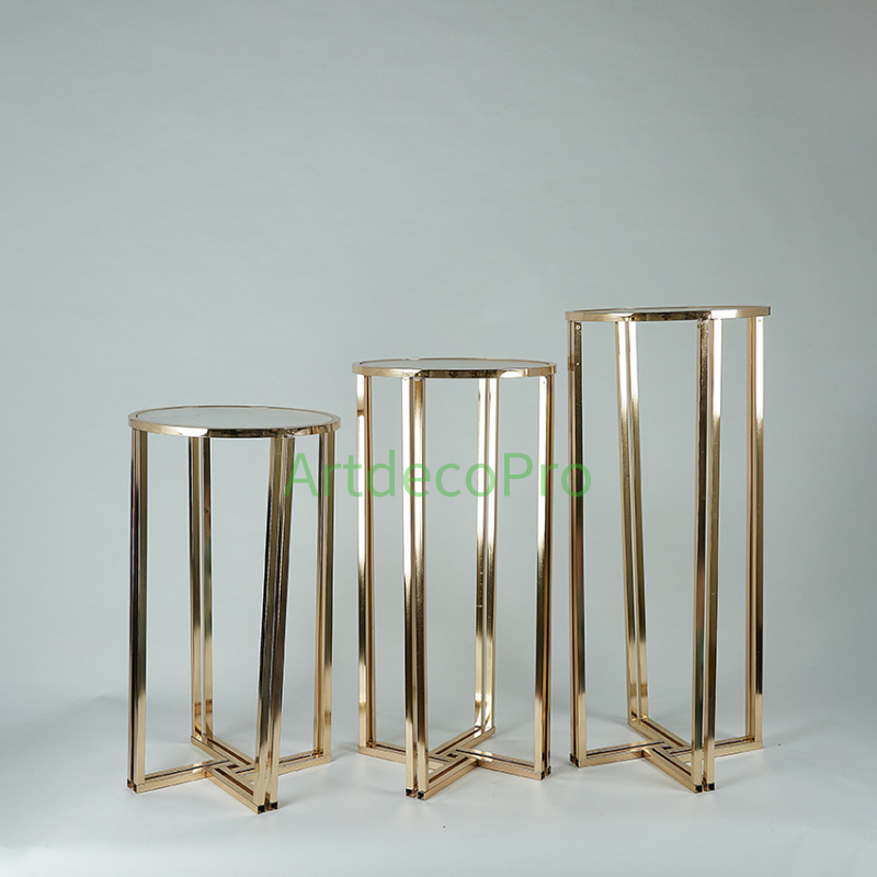 Set of 3 Pcs Gold Round Metal Cylinder