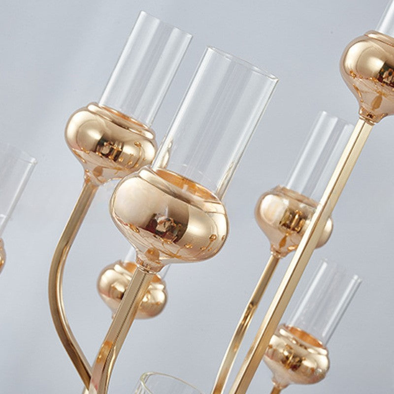 Gold Metal Cluster Candelabra Clear Crystal Shades