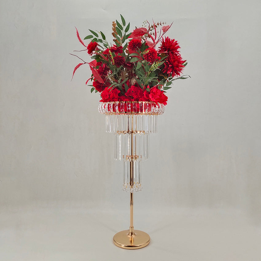 32" Tall 3 Tier Round Gold Wedding Vases