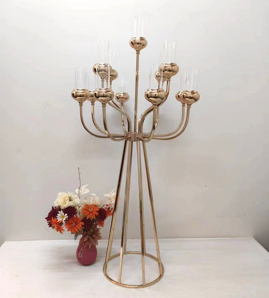 Gold Metal Cluster Candelabra Clear Crystal Shades