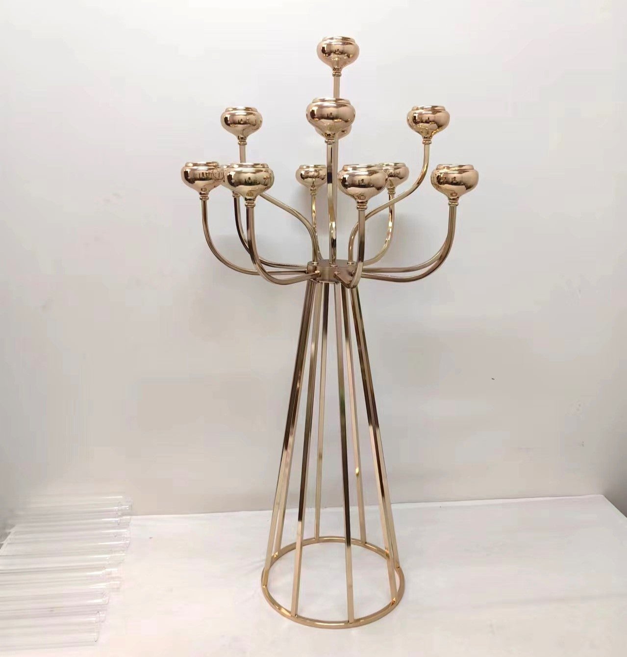 Gold Metal Cluster Candelabra Clear Crystal Shades