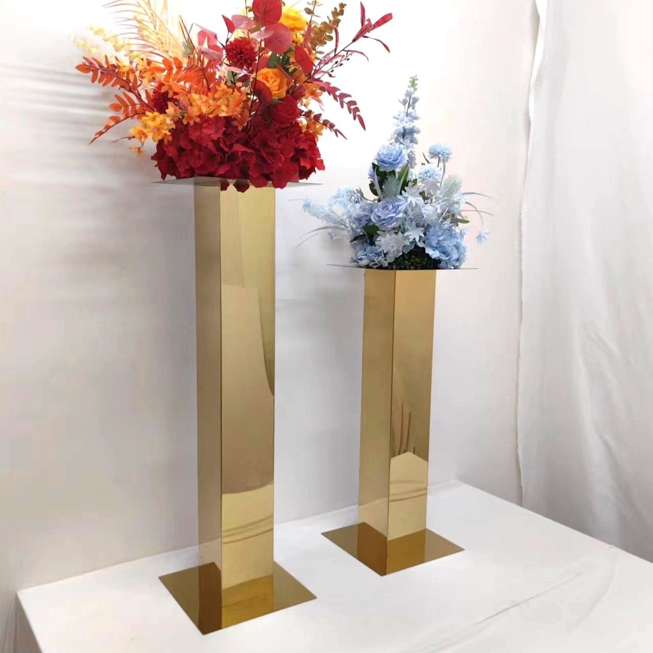 Square Column Mirror Stainless Steel Floral Stands