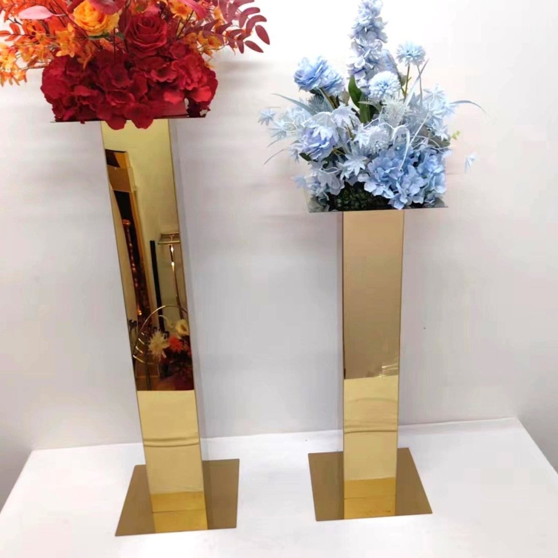 Square Column Mirror Stainless Steel Floral Stands