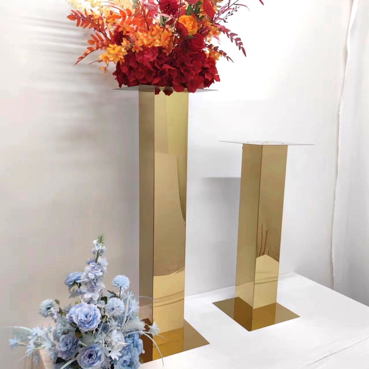 Square Column Mirror Stainless Steel Floral Stands