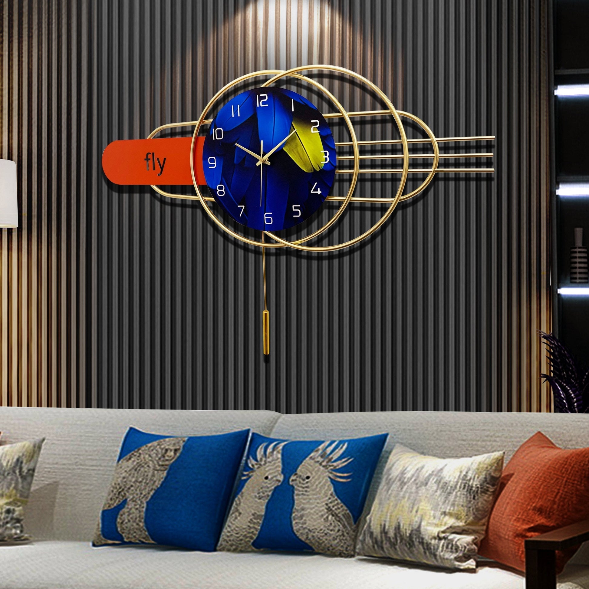 Artistic Geometric Metal Wall Clock with Pendulum Creative Home Decor 