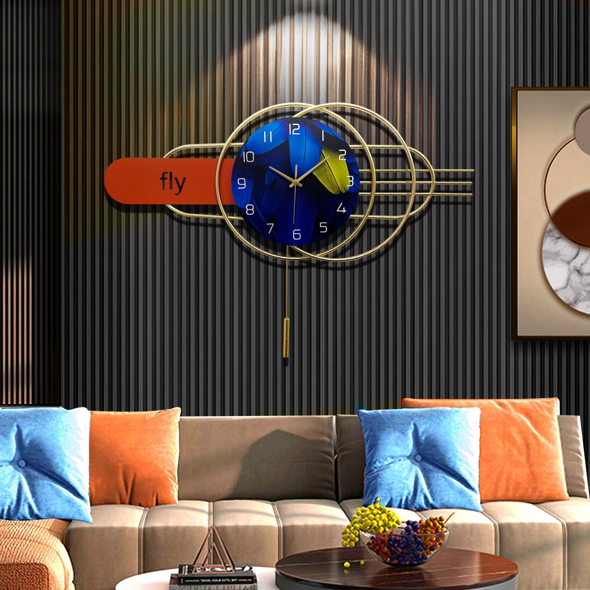 Artistic Geometric Metal Wall Clock with Pendulum Creative Home Decor 