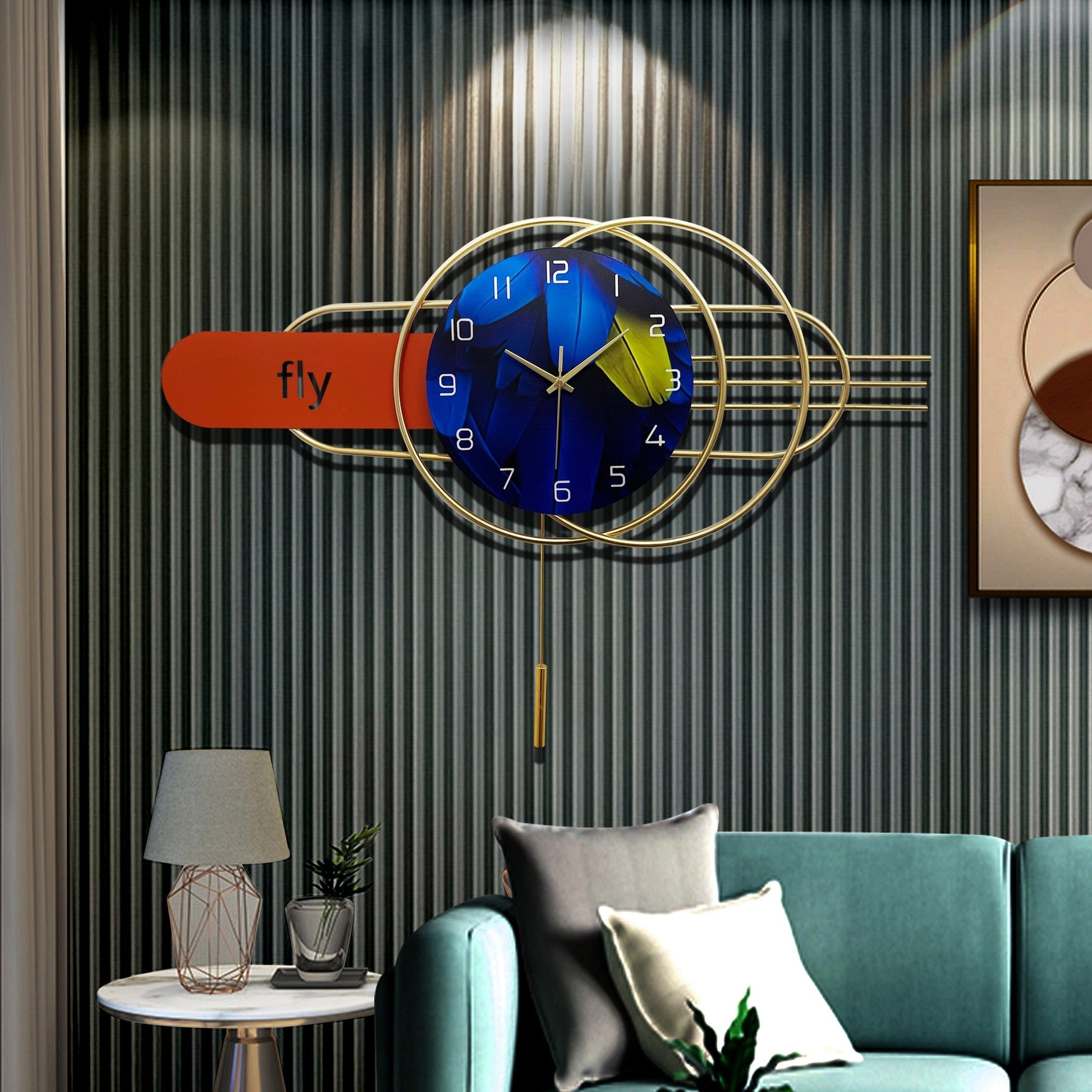 Artistic Geometric Metal Wall Clock with Pendulum Creative Home Decor 