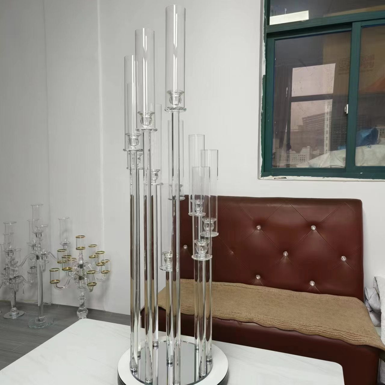 Crystal Glass Candelabra Pillar Candle Holders