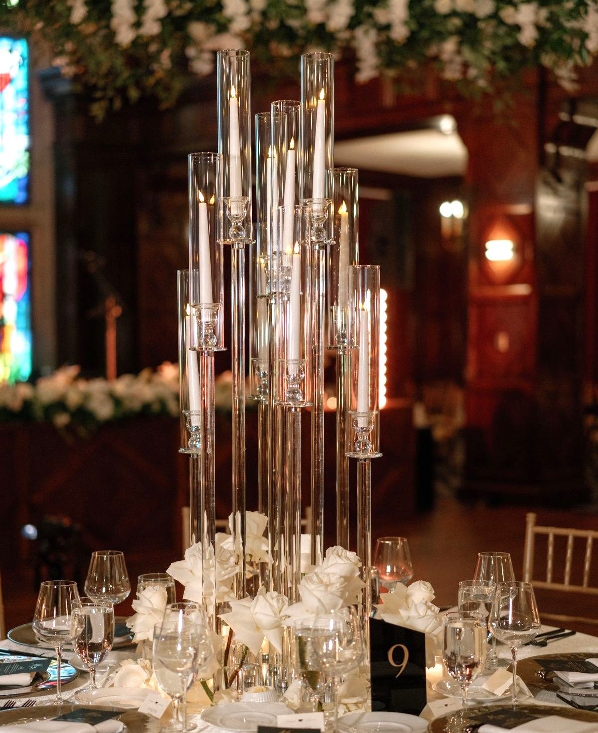 Crystal Glass Candelabra Pillar Candle Holders