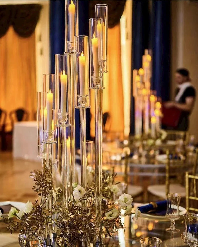 Crystal Glass Candelabra Pillar Candle Holders