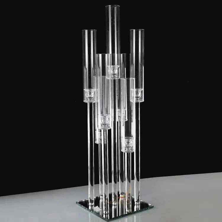 Crystal Glass Candelabra With Square Mirror Base