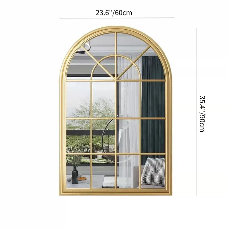 Arched Window Gold Metal Wall Mirror