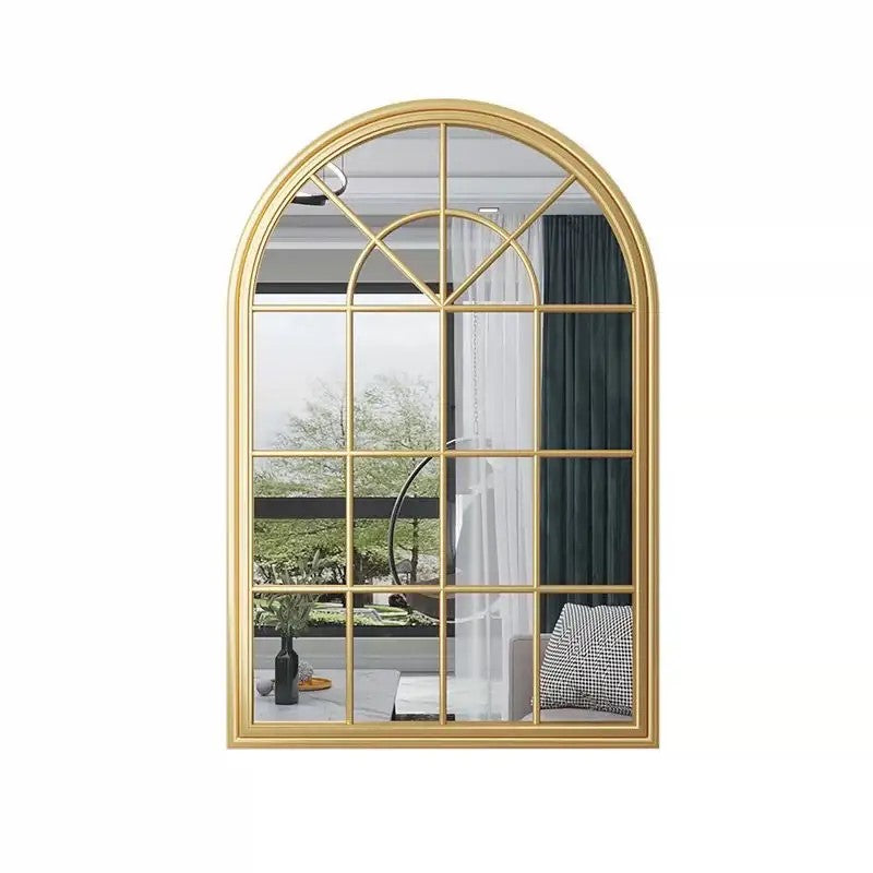 Arched Window Gold Metal Wall Mirror