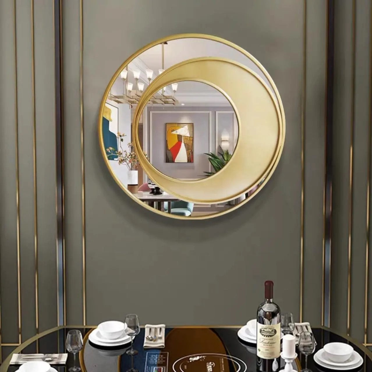 geometric gold round wall mirror modern accent