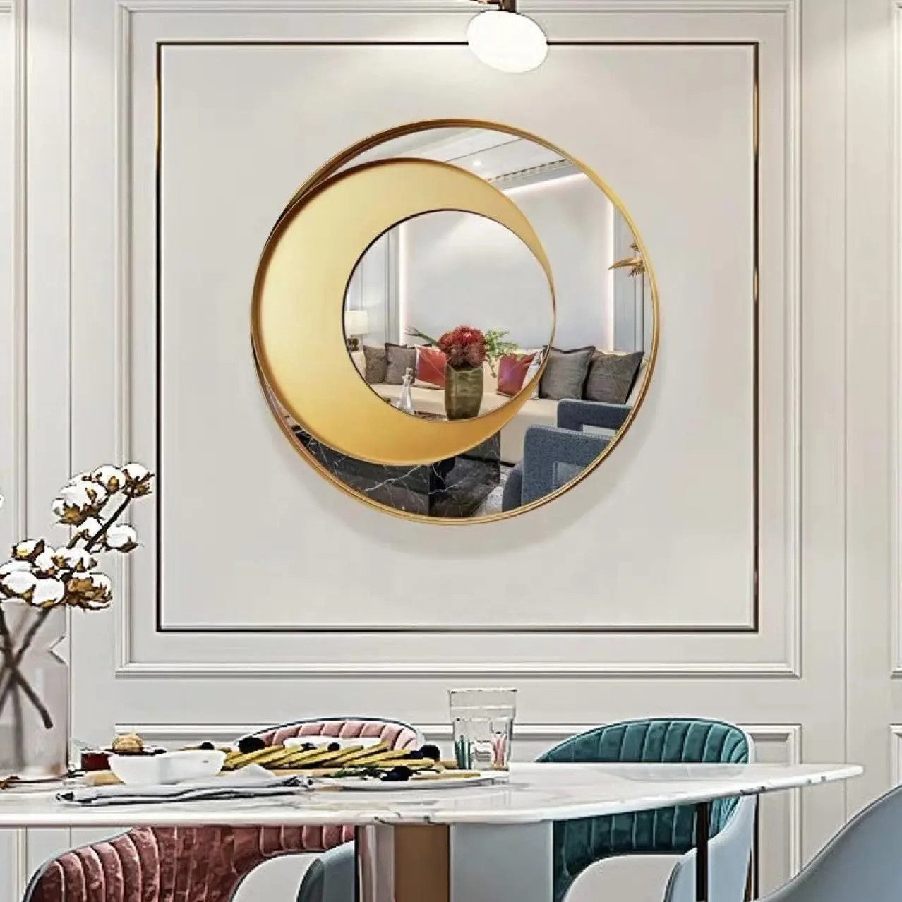 geometric gold round wall mirror modern accent