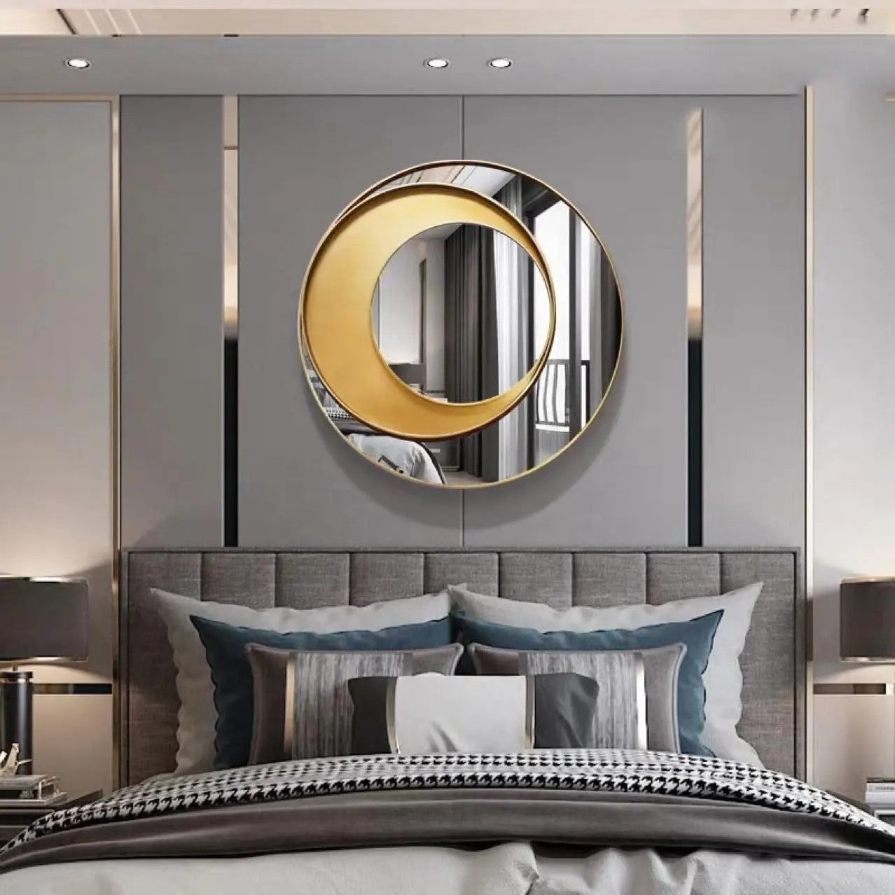 geometric gold round wall mirror modern accent