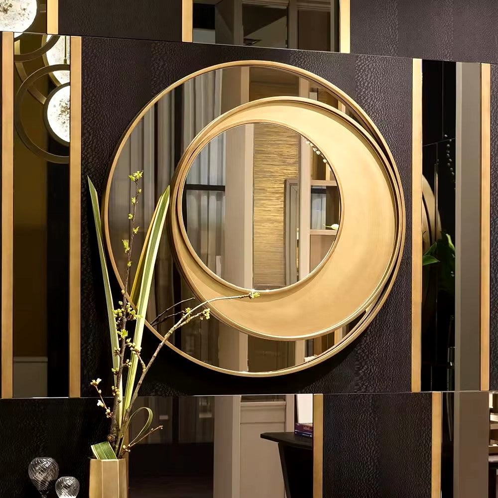 geometric gold round wall mirror modern accent