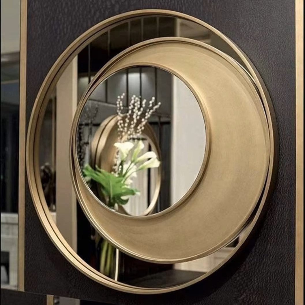 geometric gold round wall mirror modern accent