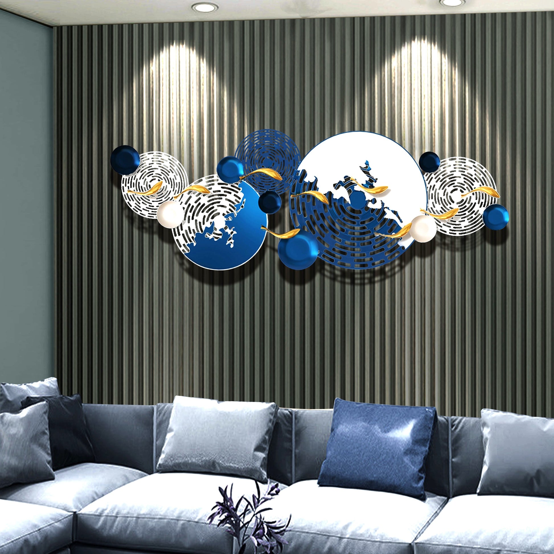 Metal Wall Art Auspicious Fish Hollow Design Home Decor