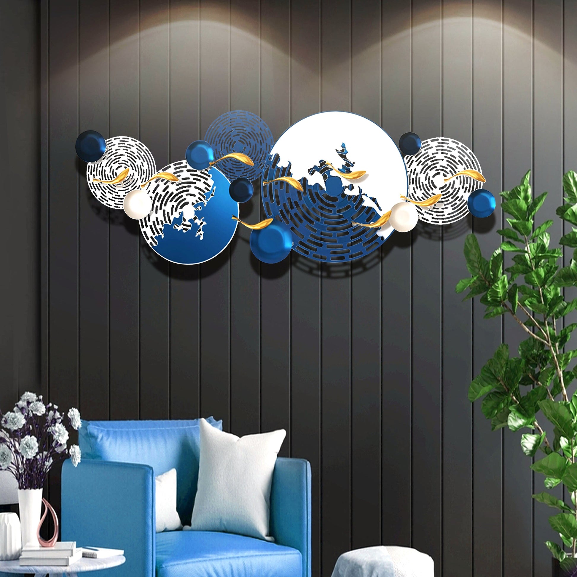 Metal Wall Art Auspicious Fish Hollow Design Home Decor