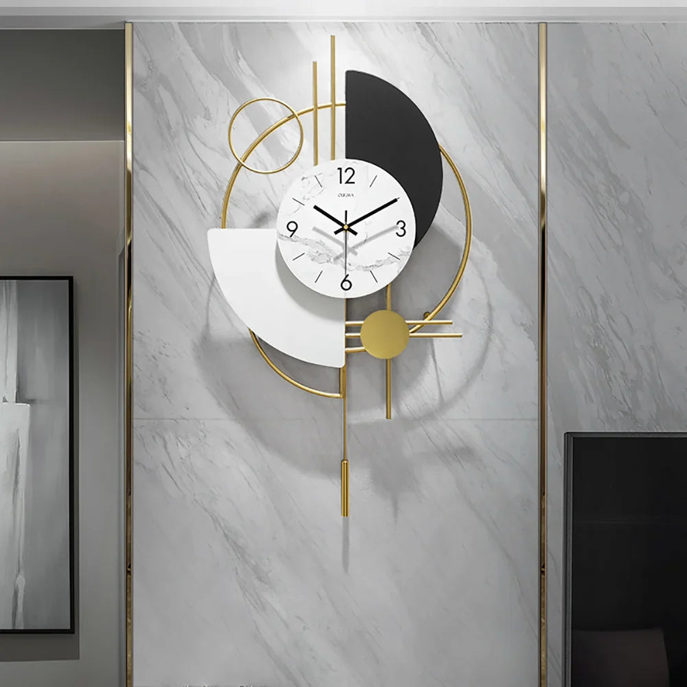 Abstract Geometric Metal Wall Clock with Pendulum