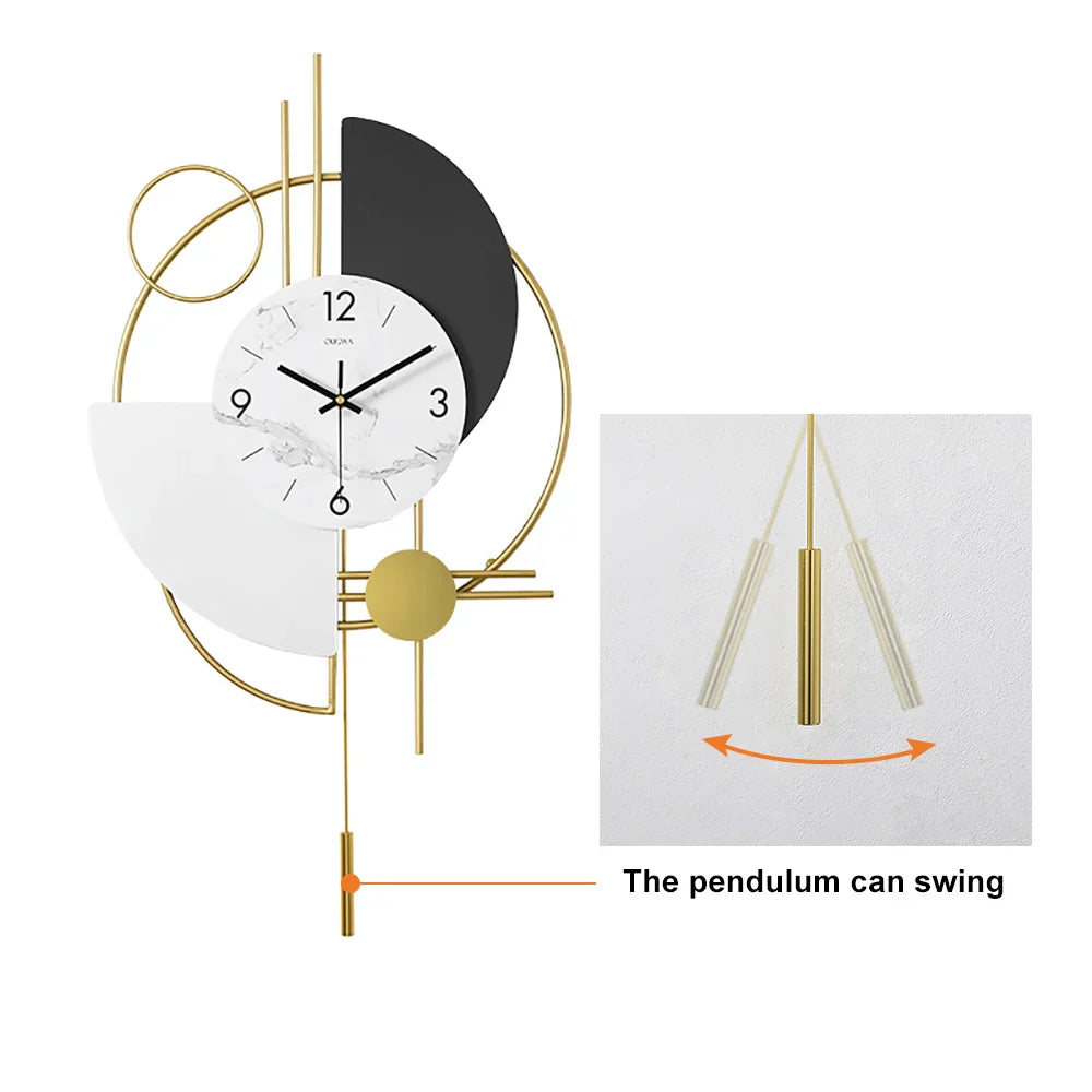 Abstract Geometric Metal Wall Clock with Pendulum