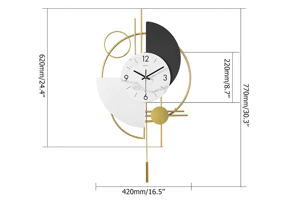 Abstract Geometric Metal Wall Clock with Pendulum