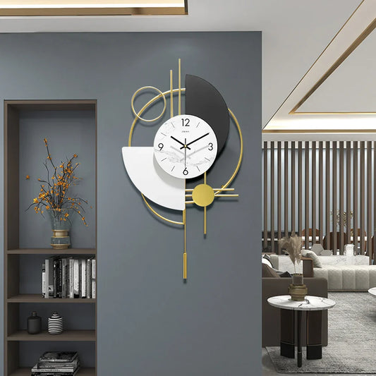 Abstract Geometric Metal Wall Clock with Pendulum