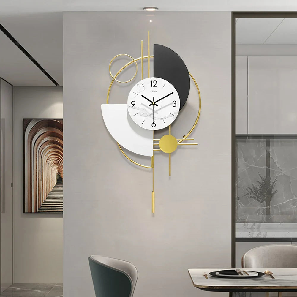 Abstract Geometric Metal Wall Clock with Pendulum