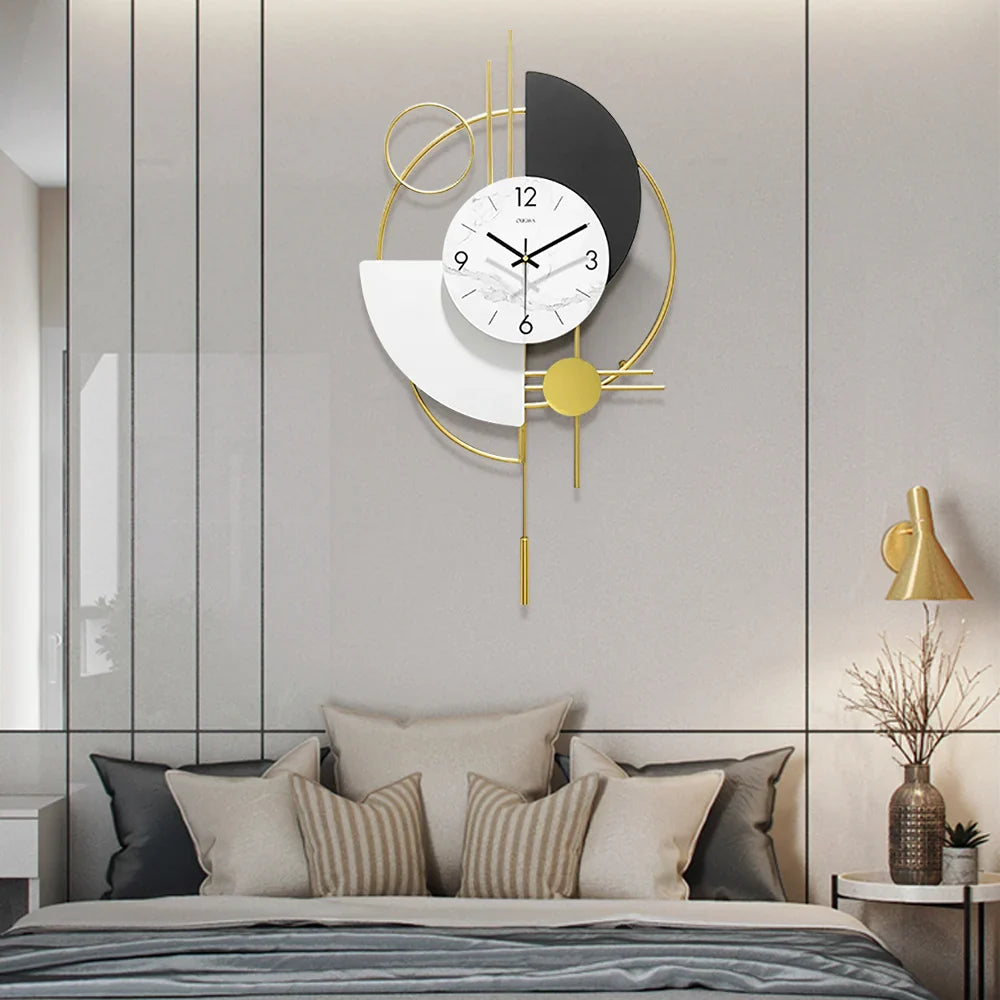 Abstract Geometric Metal Wall Clock with Pendulum