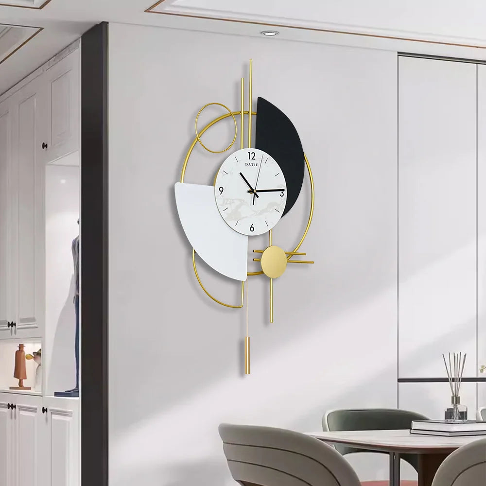 Abstract Geometric Metal Wall Clock with Pendulum