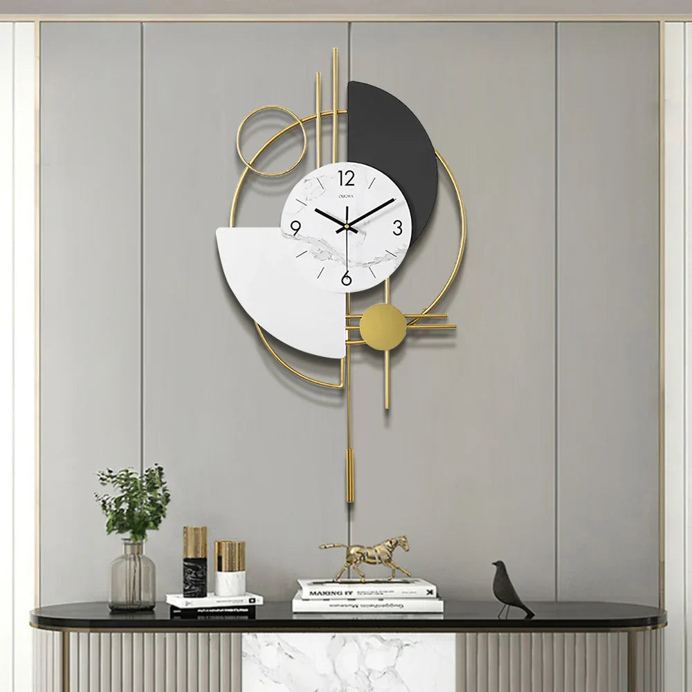 Abstract Geometric Metal Wall Clock with Pendulum