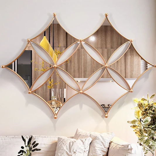 Gold Geometric Rhombus Metal Wall Mirror Home Decor Accent - ArtdecoPro