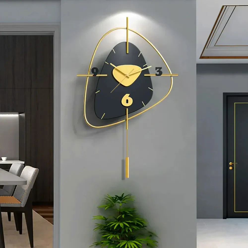 Geometric Metal Wall Clock with Pendulum