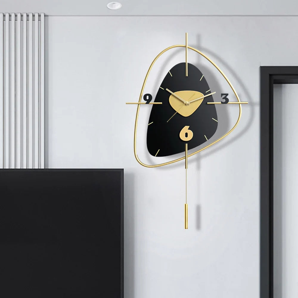 Geometric Metal Wall Clock with Pendulum