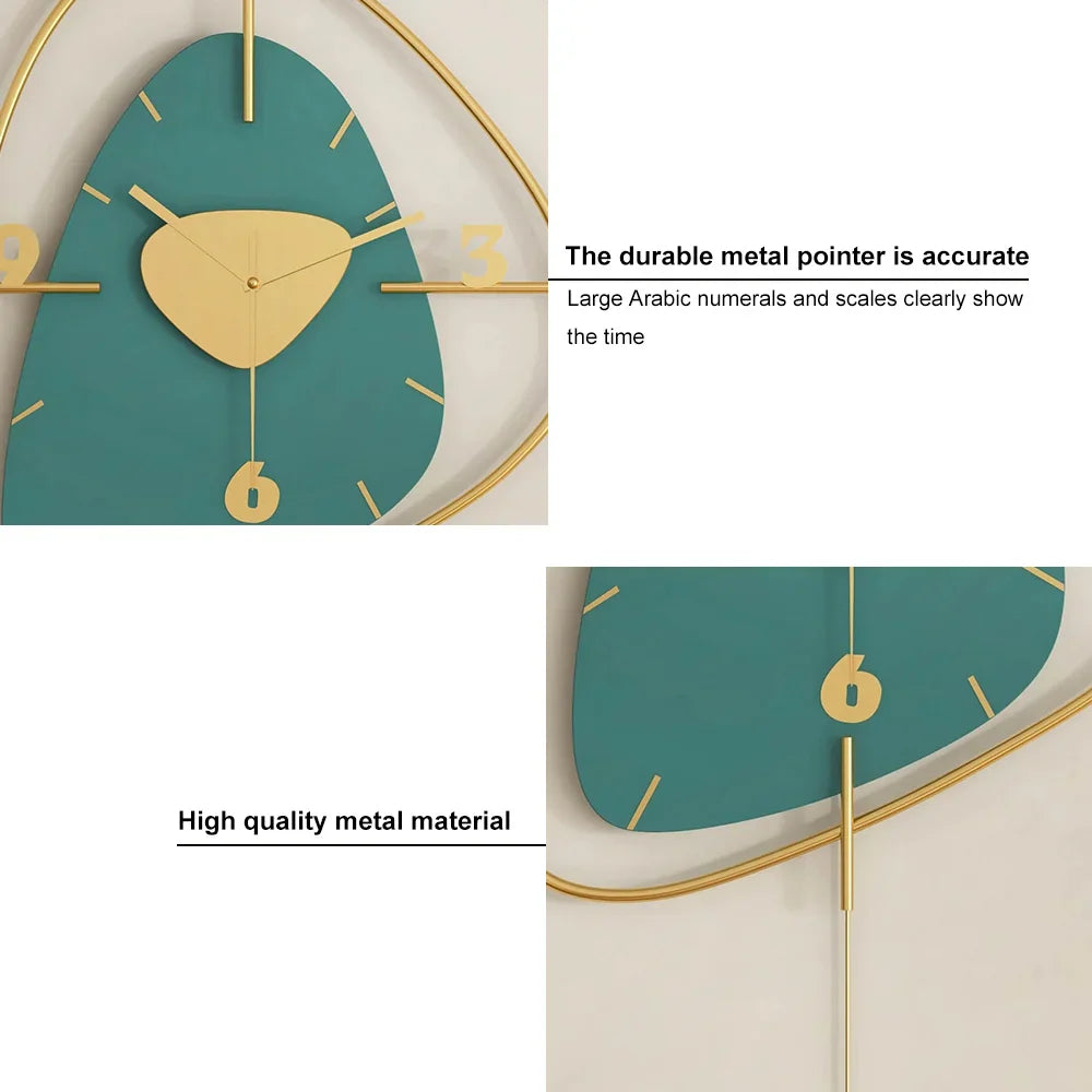 Geometric Metal Wall Clock with Pendulum