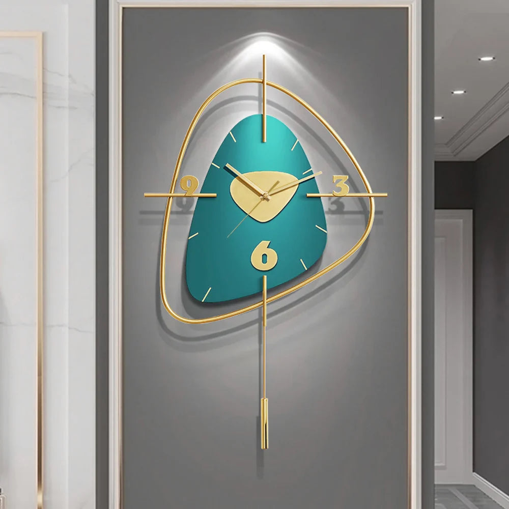 Geometric Metal Wall Clock with Pendulum