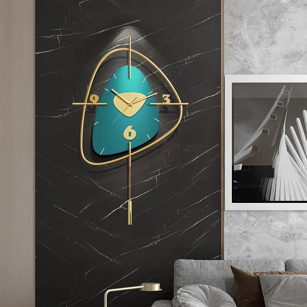 Geometric Metal Wall Clock with Pendulum