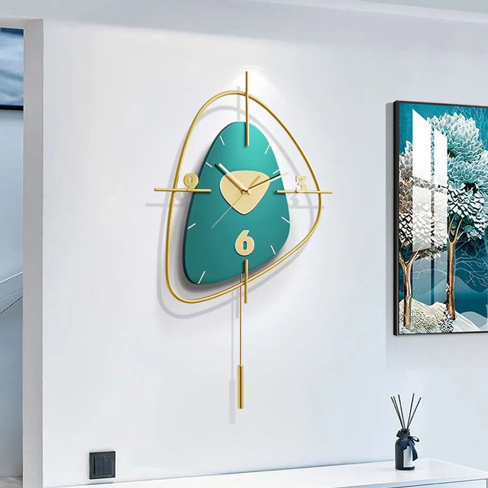 Geometric Metal Wall Clock with Pendulum