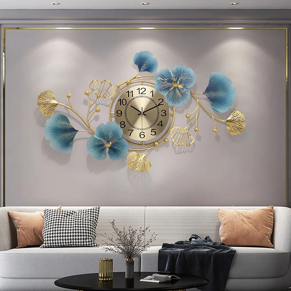 Light Luxury 3D Metal Ginkgo Leaves Wall Clock