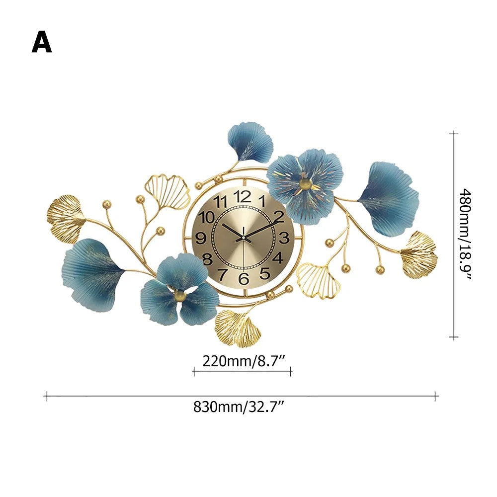 Light Luxury 3D Metal Ginkgo Leaves Wall Clock