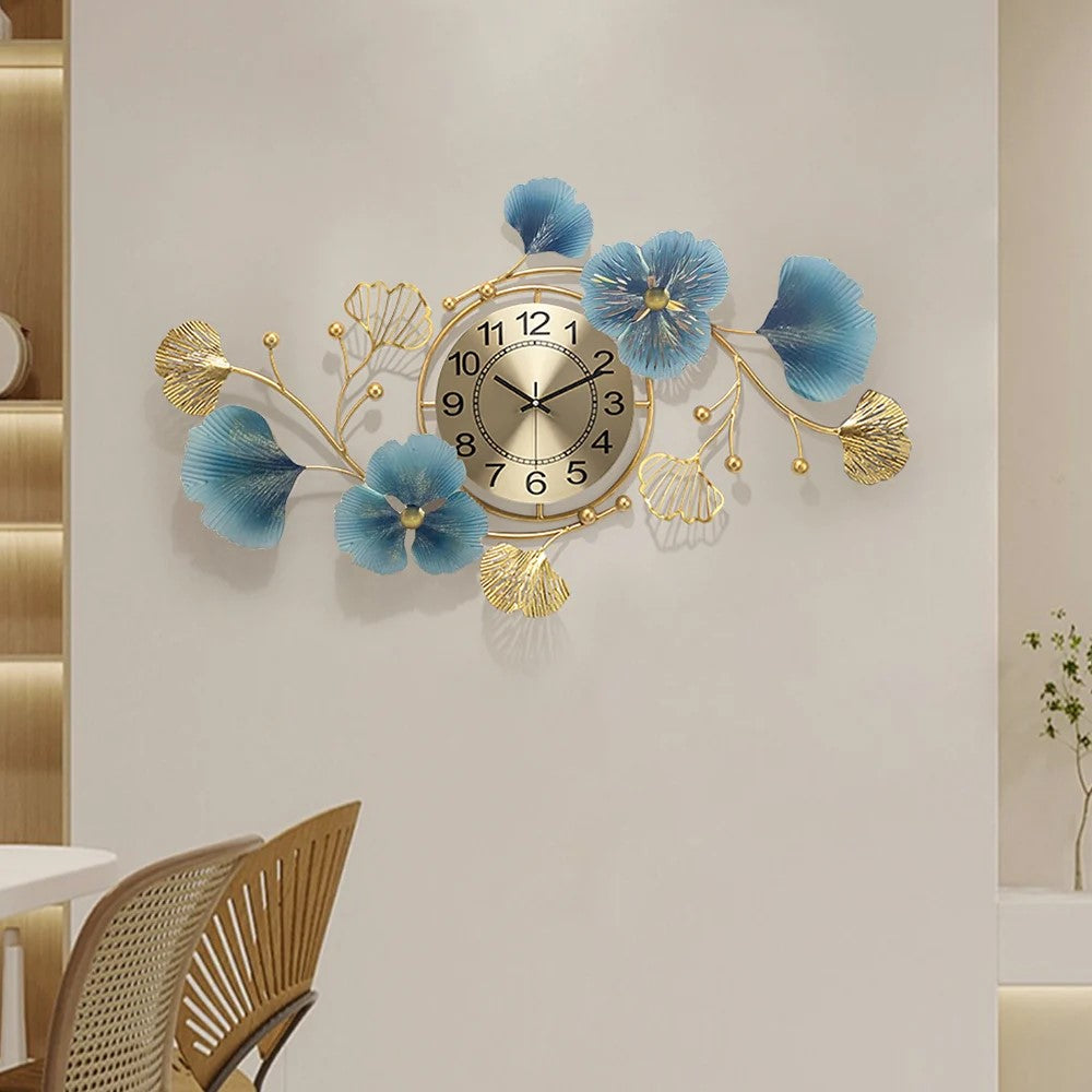 Light Luxury 3D Metal Ginkgo Leaves Wall Clock