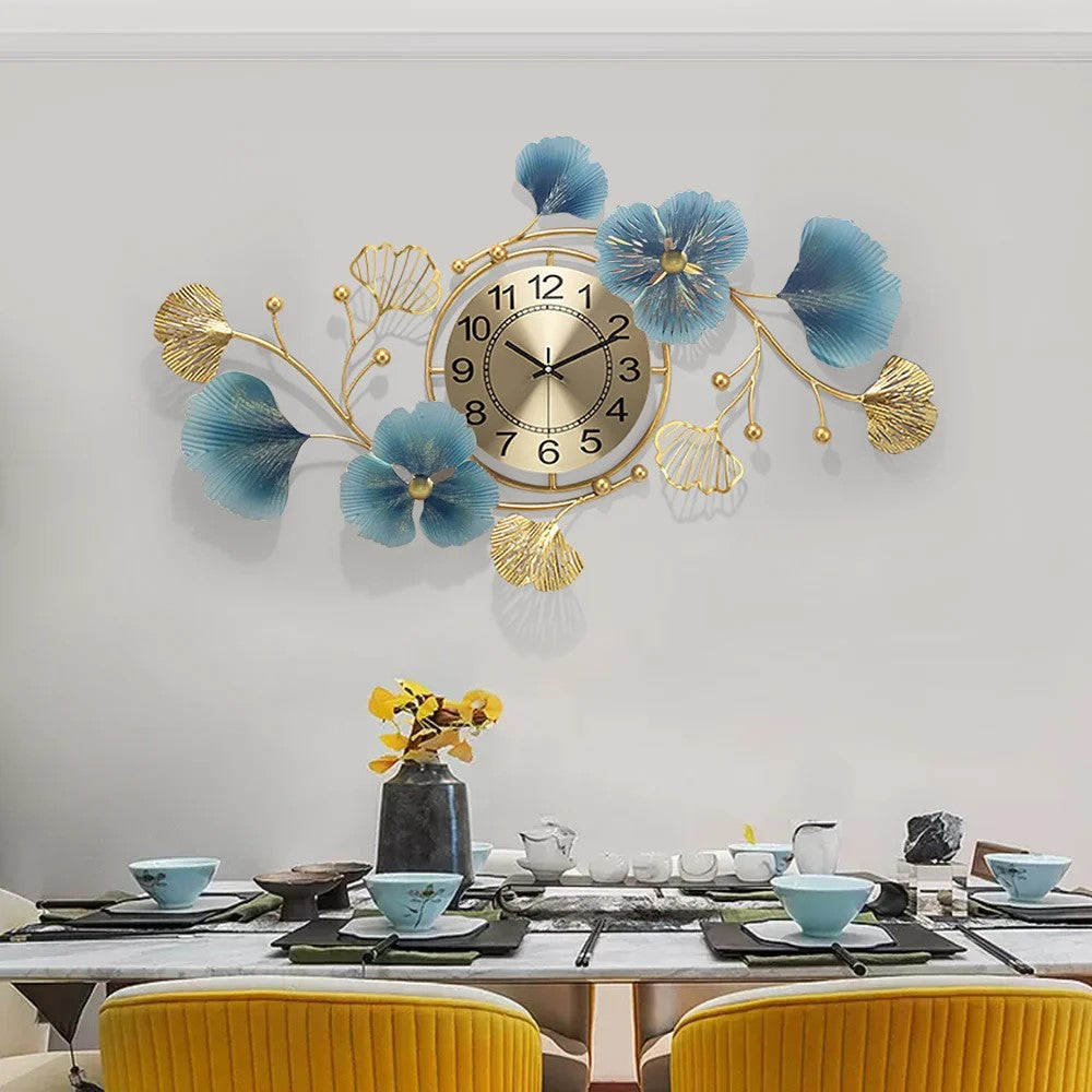 Light Luxury 3D Metal Ginkgo Leaves Wall Clock