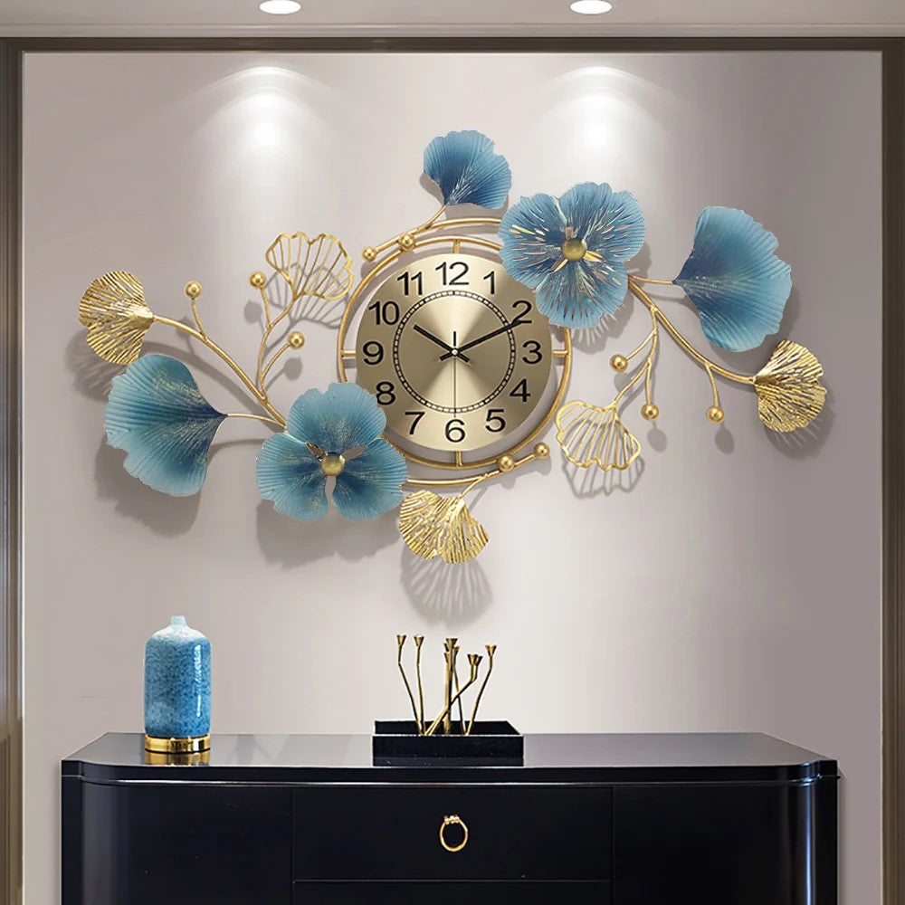 Light Luxury 3D Metal Ginkgo Leaves Wall Clock