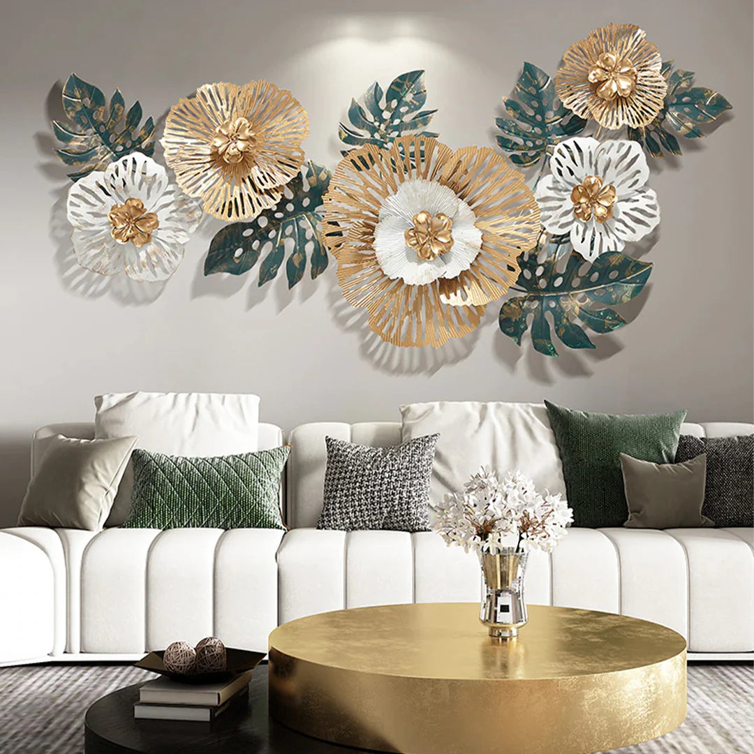 Handcrafted 3D Hollow Metal Flower Wall Decor