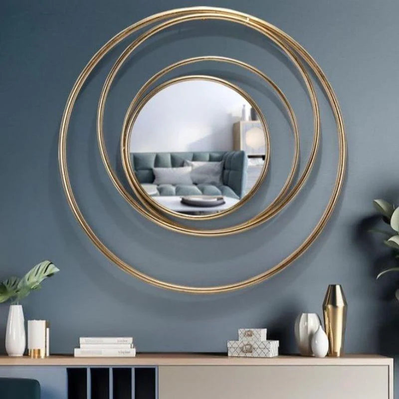 Modern 3D Gold Round Wall Mirror