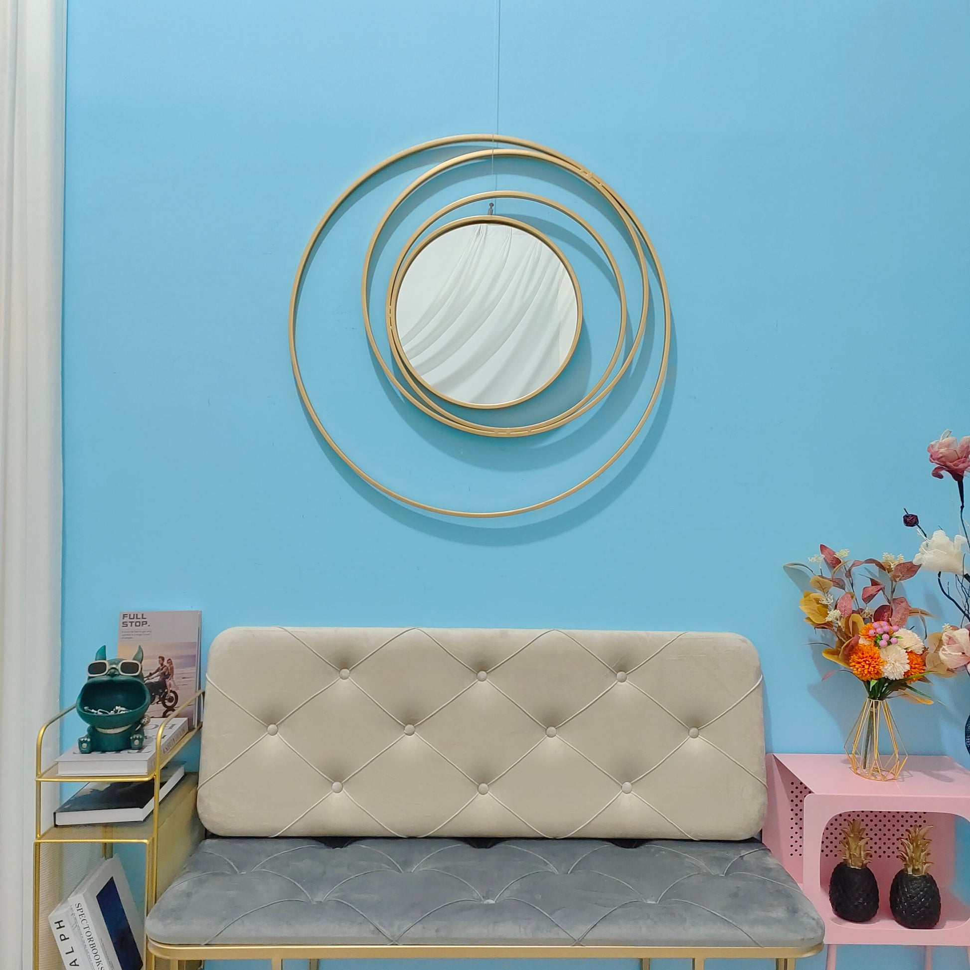 Modern 3D Gold Round Wall Mirror