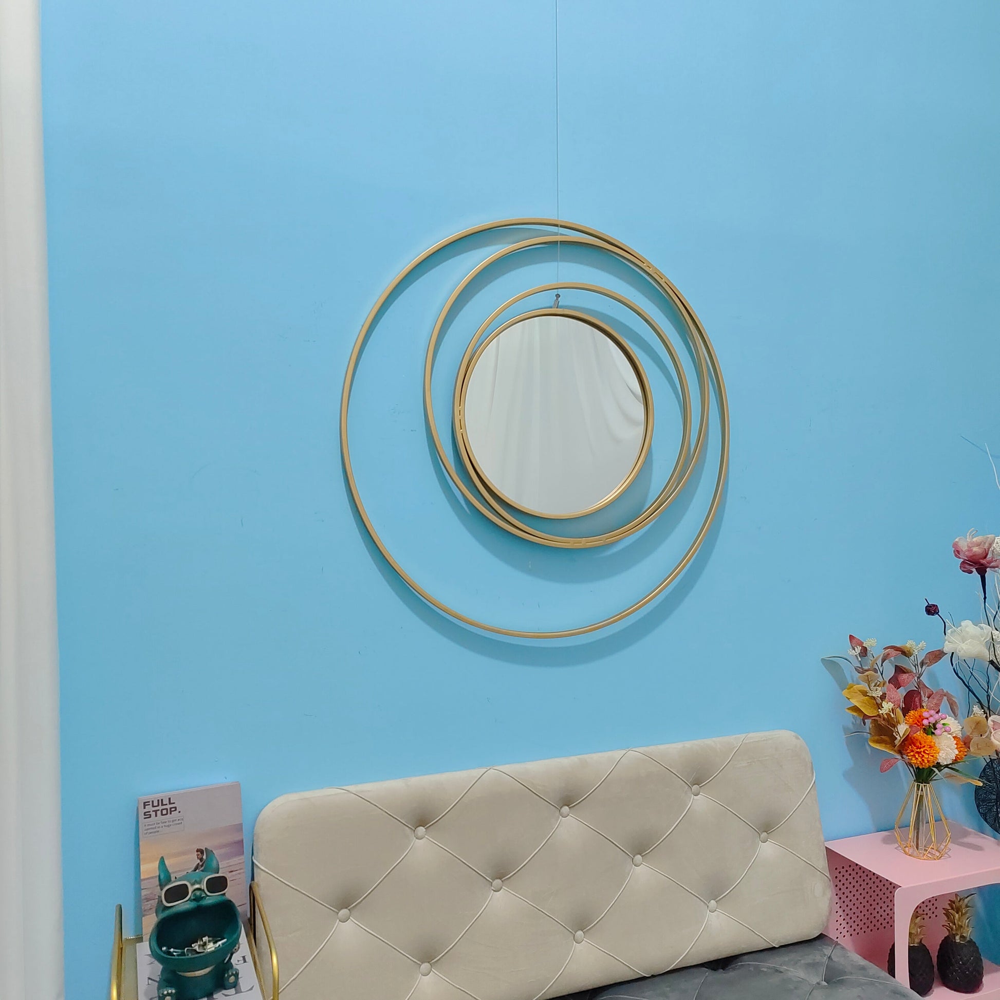 Modern 3D Gold Round Wall Mirror